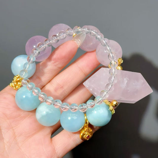 071 Aquamarine Clear Quartz Rose Quartz Bracelet Lucky Charm Bracelet 2025 Energy High Quality Fashion Jewelry Beads Feng Shui Bracelet Gift