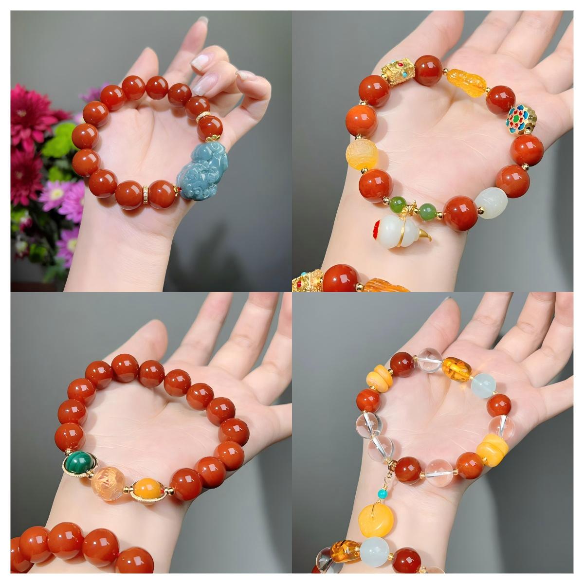 004 High Quality South Red Agate Bracelet Combination Link, Lucky Charm Bracelet 2025 Energy Magnetic Bead Bracelet Gift