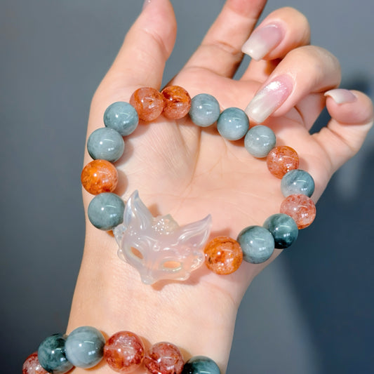 079 Rabbit-Hair Q Hematoid Q chalcedony bracelet for women lucky stone bead bracelet rosary energy feng shui gift