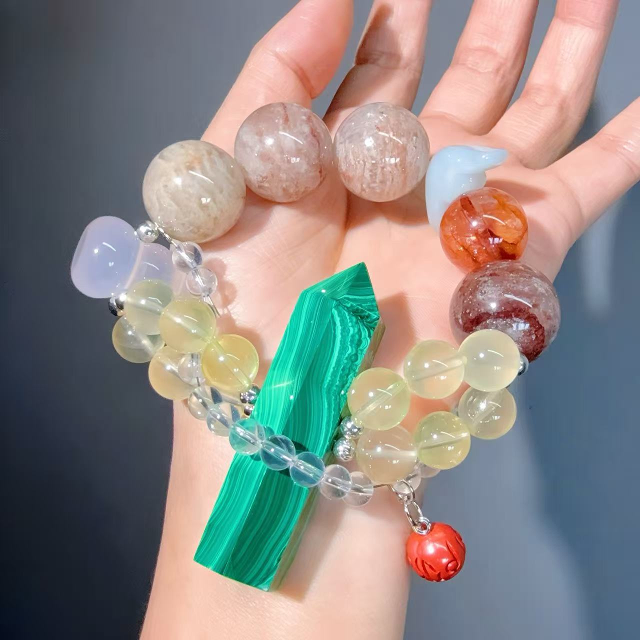 017 Phantom Quartz  Malachite  Citrine bracelet 2025 energy high quality fashion jewelry magnetic beads bracelet gift